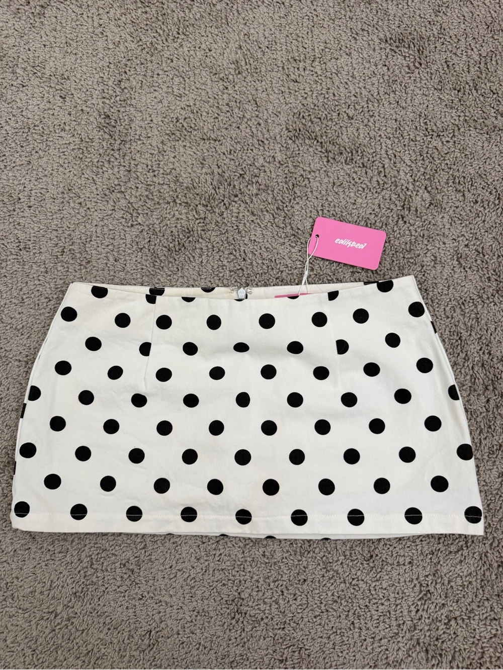 Edikted White Mini Skirt with Black Polka Dots